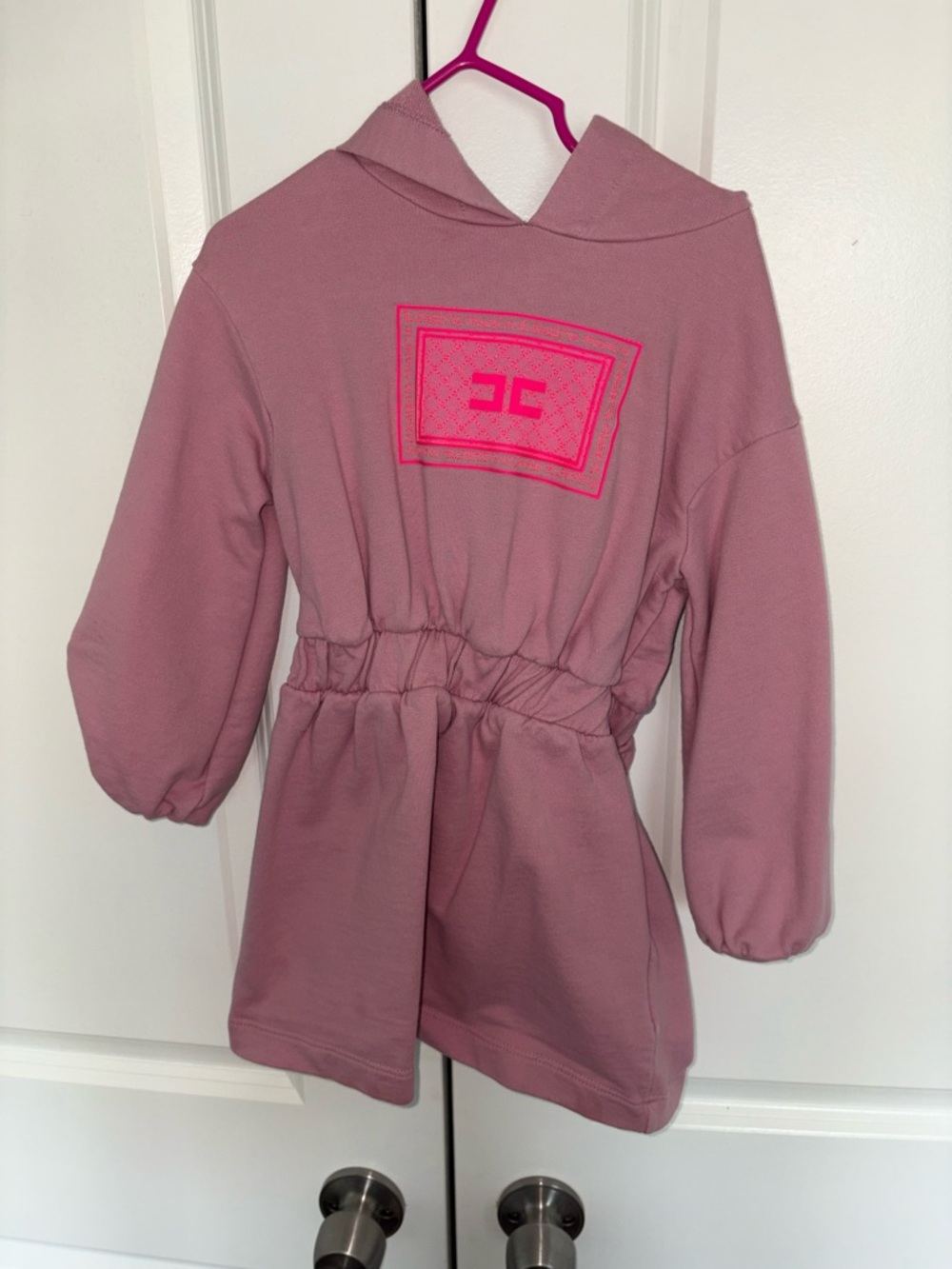 Pink Hoodie with Neon Pink Logo Patch - Elisabetta Franchi